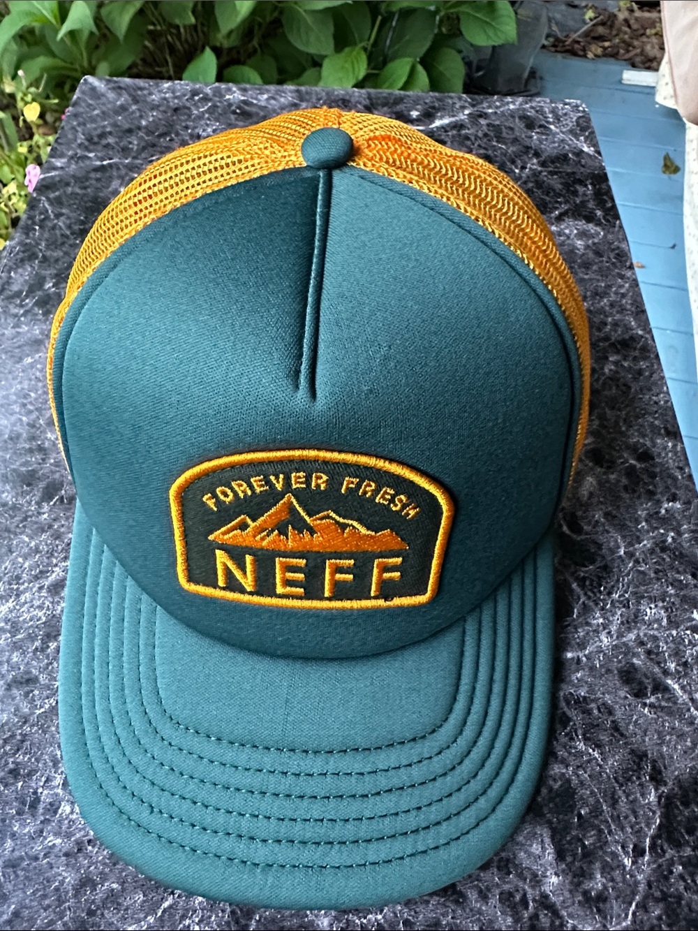 Neff Teal and Mustard Forever Fresh Trucker Hat